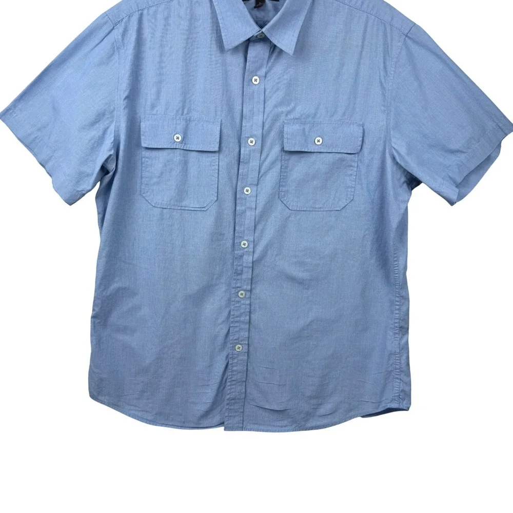 Banana Republic Shirt Men Large Blue Short Sleeve‎ Cotton Stretch Utility Casual